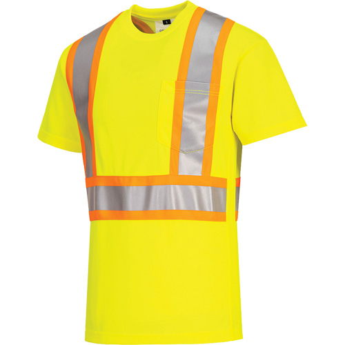 Contrast-Striped Safety T-Shirt, Polyester, Small, High Visibility Lime-Yellow CSL Industriel Inc.