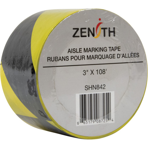 Ruban pour marquage d'all&eacute;es, 3" x 108', PVC, Noir et jaune CSL Industriel Inc.