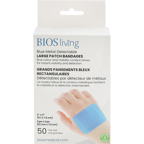 Grands bandages renforc&eacute;s bleus, Rectangulaire/carr&eacute;e, 3", Tissu d&eacute;tectable, St&eacute;rile CSL Industriel Inc.