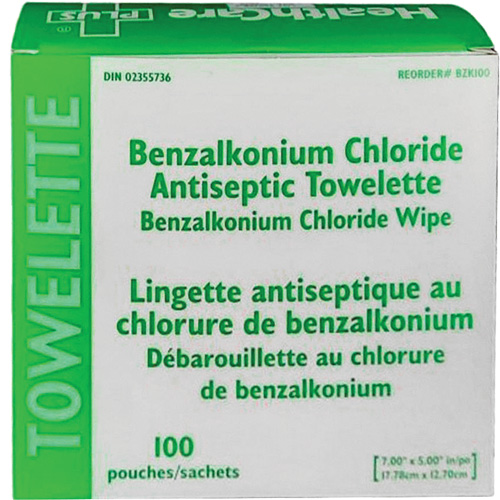 BZK Benzalkonium Chloride Towelette, Towelette, Antiseptic CSL Industriel Inc.