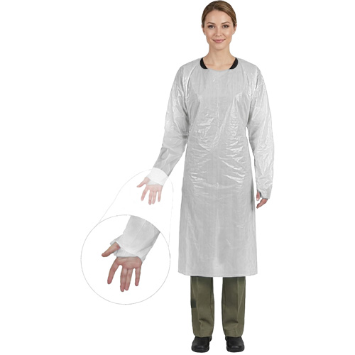 Blouse CoverMe avec passe-pouces, Taille unique, Blanc, Poly&eacute;thyl&egrave;ne CSL Industriel Inc.