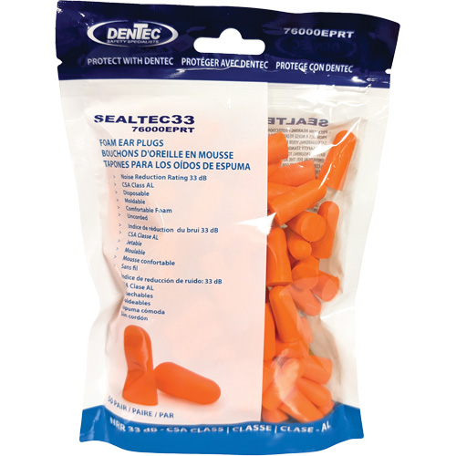 Bouchons d'oreilles jetables en mousse orange SEALTEC33, Vrac - Sac en poly CSL Industriel Inc.