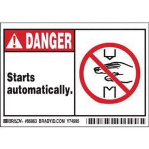 "Danger Starts Automatically" Sign, 3-1/2" x 5", Polyester, English with Pictogram CSL Industriel Inc.