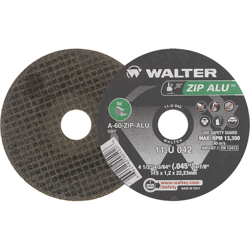 Zip Alu Cut-Off Wheel, 4-1/2" x 3/64", 7/8" Arbor, Type 1, Aluminum Oxide, 13300 RPM CSL Industriel Inc.