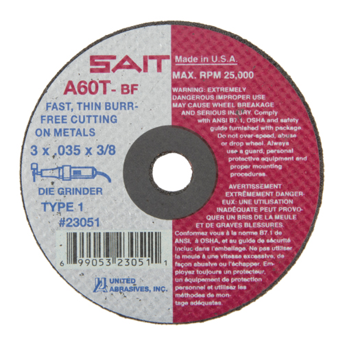 Cut-Off Wheel (A36T), 3" x 0.035", 3/8" Arbor, Type 1, Aluminum Oxide, 25000 RPM CSL Industriel Inc.