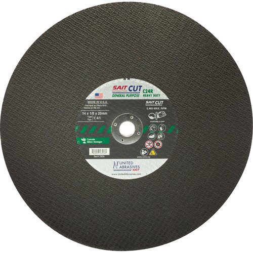 Meule &agrave; tronçonner haute vitesse pour le b&eacute;ton C24R, 12" x 1/8", Arbre de 25/32", Type 1, Carbure de silicium, 6300 Tr/min CSL Industriel Inc.
