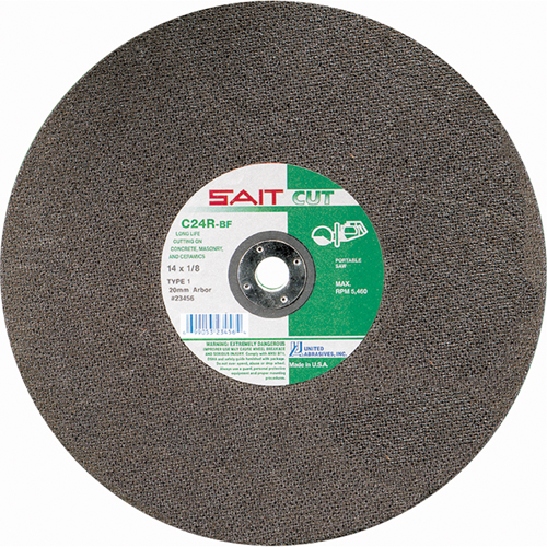 Meule &agrave; tronçonner haute vitesse pour le b&eacute;ton C24R, 14" x 1/8", Arbre de 1", Type 1, Carbure de silicium, 5400 Tr/min CSL Industriel Inc.