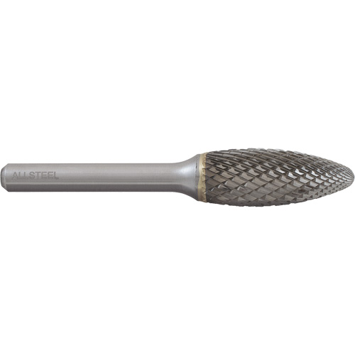 ALLSTEEL Flame Shape Carbide Burr, SH-5, 1/2" Dia., 1/4" Shank, 1-1/4" Depth of Cut CSL Industriel Inc.