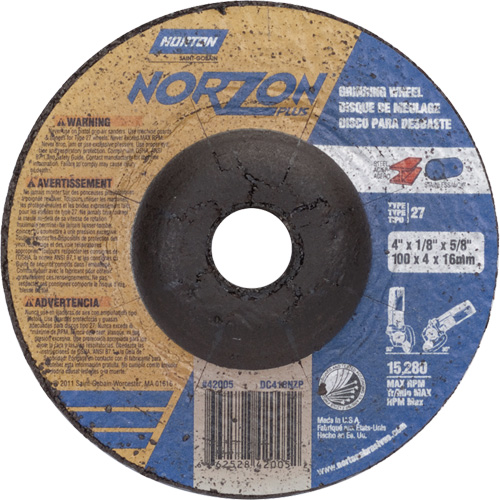 Meule NorZon Plus SGZ, 4" x 1/8", Arbre 5/8", C&eacute;ramique d'alumine, Type 27 CSL Industriel Inc.