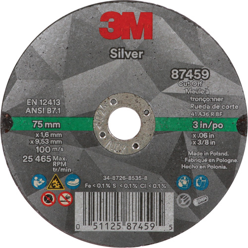Silver Cut-Off Wheel, 3" x 0.06", 3/8"-24 Arbor, Type 1, Ceramic, 25645 RPM CSL Industriel Inc.