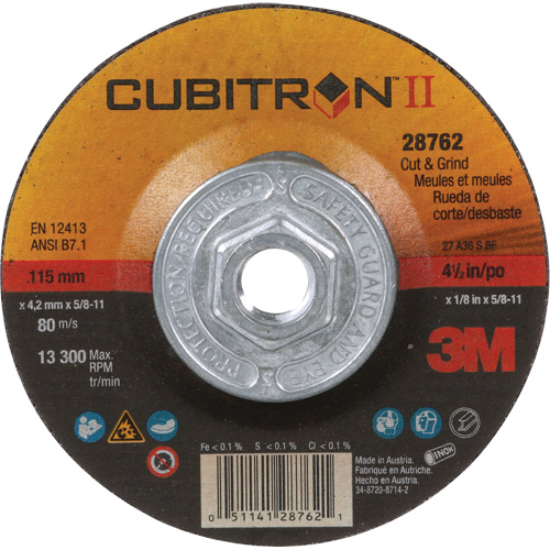 Cubitron II Quick Change Cut & Grind Wheel, 4-1/2" x 1/8", 5/8"-11 Arbor, Type 27, Ceramic CSL Industriel Inc.