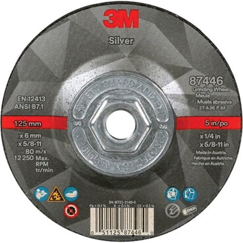 Quick Change Silver Depressed Centre Grinding Wheel 87446, 5" x 1/4", 5/8"-11 Arbor, Type 27, Ceramic CSL Industriel Inc.