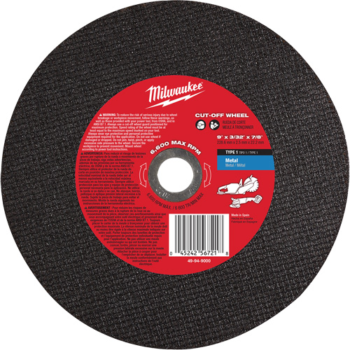 Cut-Off Wheel, 9" x 3/32", 7/8" Arbor, Type 1, 6600 RPM CSL Industriel Inc.