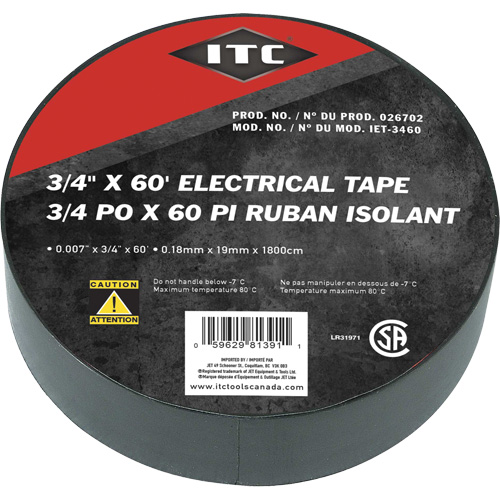 IET-3460 Electrical Tape, 19 mm (3/4") x 18.28 m (60'), Black CSL Industriel Inc.