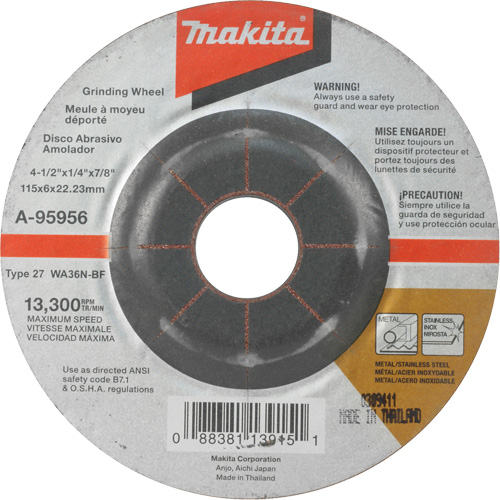 Meule inox, 4-1/2" x 1/4", Arbre 7/8", Oxyde d'aluminium, Type 27 CSL Industriel Inc.