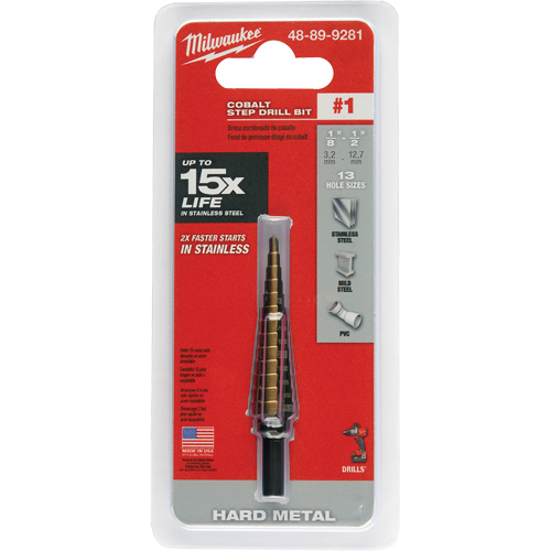 Step Drill Bit, 1/8"/#1 - 1/2"/#1 , 1/32" Increments, High Speed Cobalt CSL Industriel Inc.