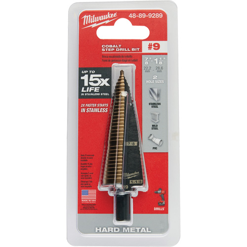 Step Drill Bit, 7/8"/#9 - 1-1/8"/#9 , 1/32" Increments, High Speed Cobalt CSL Industriel Inc.