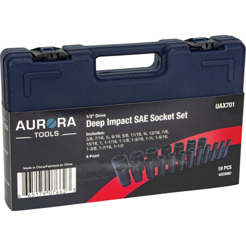 SAE Socket Set, 19 Pcs, Impact, 1/2" Drive Size, Deep CSL Industriel Inc.