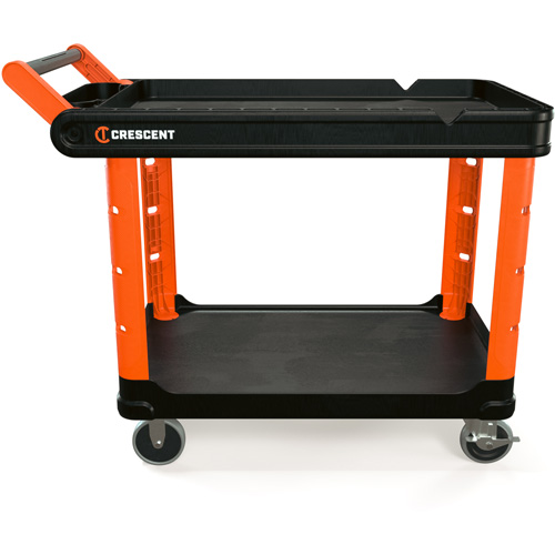 Chariot utilitaire industriel &agrave; 2 tablettes RAILWORKS avec roulettes dures de 5", 47" lo x 24-1/2" la x 34" h, Noir/Orange CSL Industriel Inc.