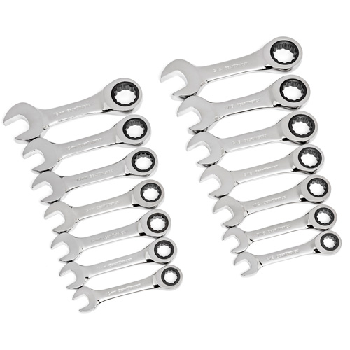 72-Tooth 12 Point Stubby Wrench Set, Ratcheting Combination, 14 Pieces, Imperial and Metric CSL Industriel Inc.
