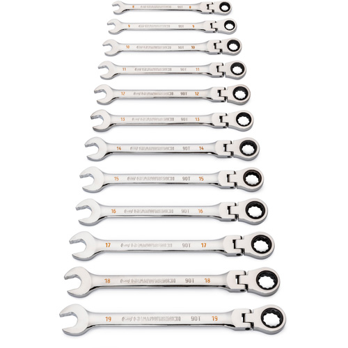 90-Tooth 12 Point Wrench Set, Flex Head/Ratcheting Combination, 12 Pieces, Metric CSL Industriel Inc.