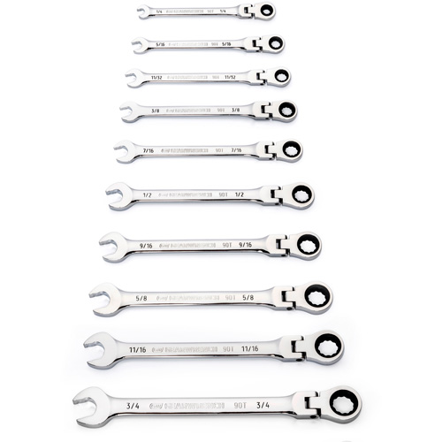 90-Tooth 12 Point SAE Wrench Set, Flex Head/Ratcheting Combination, 10 Pieces, Imperial CSL Industriel Inc.