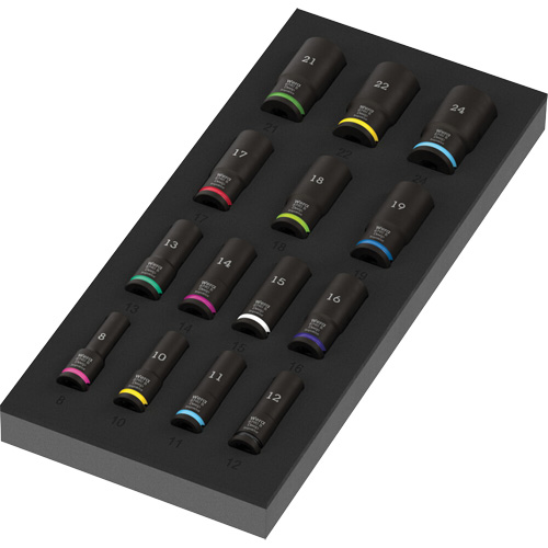 Insert en mousse pour jeu de douilles profondes Impaktor 1 Zyklop B, 15 Mcx, Chocs, Prise de 3/8", Profond CSL Industriel Inc.
