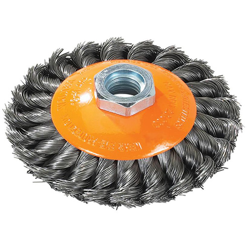 Knot-Twisted Saucer Cup Wire Wheel, 7" Dia., 0.02" Fill, 5/8"-11 Arbor, Steel CSL Industriel Inc.