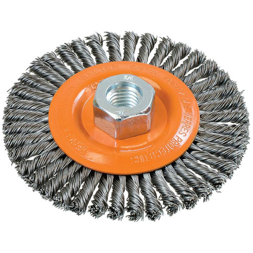 Brosse &agrave; fils nou&eacute;s pour cordons de soudure, Dia. 4-1/2", Fils 0,02", Arbre 5/8"-11, Acier CSL Industriel Inc.