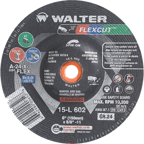 Flexcut Depressed Centre Grinding Wheels, 6", 36 Grit, Aluminum Oxide, 5/8"-11, 10200 RPM, Type 29 CSL Industriel Inc.