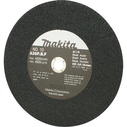Meule abrasive pour scies &agrave; tronçonner et meuleuses dangle, 12" x 7/64", Arbre de 1", 4500 Tr/min CSL Industriel Inc.
