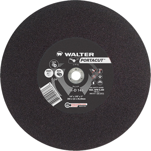 Meule &agrave; tronçonner rapide en acier inoxydable Portacut, 14" x 1/8", Arbre de 1", Type 1, Carbure de silicium, 5400 Tr/min CSL Industriel Inc.
