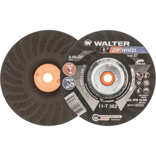 Meules &agrave; tronçonner renforc&eacute;es Zipcut vissables pour scies circulaires, 6" x 7/8", Arbre de 5/8"-11, Type 27, Oxyde d'aluminium, 10 200 Tr/min CSL Industriel Inc.