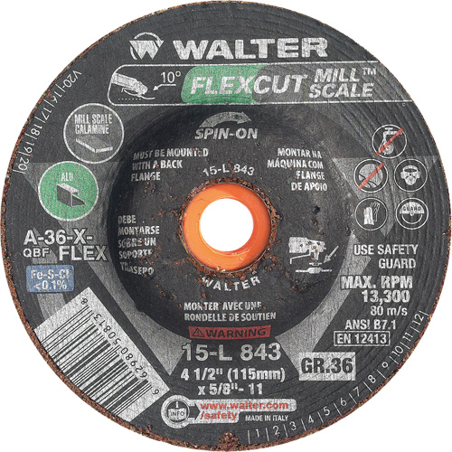 Meule FLEXCUT MILL SCALE, 4-1/2", 36 Grain, Oxyde d'aluminium, 5/8"-11, 13 300 Tr/min, Type 29 CSL Industriel Inc.