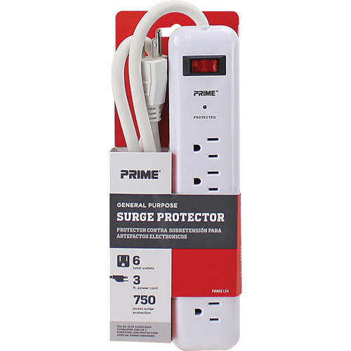 Protecteurs de surtension, 6 Prises, 750 J, 1875, Cordon 3' CSL Industriel Inc.