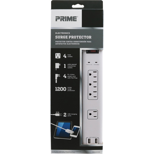 USB Charging Surge Protectors, 4 Outlets, 1200 J, 1875 W, 4' Cord CSL Industriel Inc.