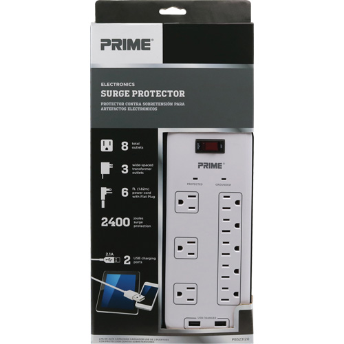 USB Charging Surge Protectors, 8 Outlets, 2400 J, 1875 W, 6' Cord CSL Industriel Inc.