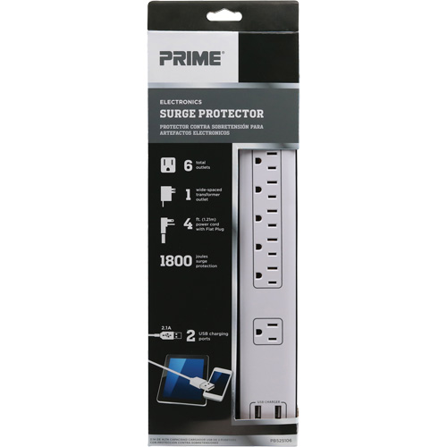 USB Charging Surge Protectors, 6 Outlets, 1800 J, 1875 W, 4' Cord CSL Industriel Inc.