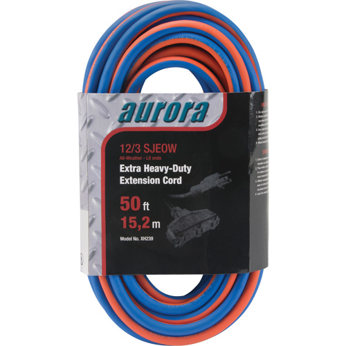 TPE-Rubber Extension Cord with Light Indicator, All-Weather, SJEOW, 12/3 AWG, 15 A, 3 Outlet(s), 50' CSL Industriel Inc.
