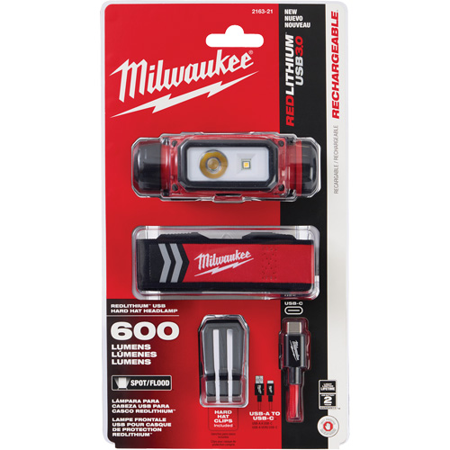 Lampe frontale pour casque de s&eacute;curit&eacute; USB REDLITHIUM, DEL, 600 lumens, 5 hres de fonctionnement, piles Rechargeable CSL Industriel Inc.