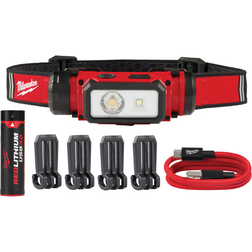 Lampe frontale pour casque de s&eacute;curit&eacute; USB REDLITHIUM, DEL, 600 lumens, 5 hres de fonctionnement, piles Rechargeable CSL Industriel Inc.