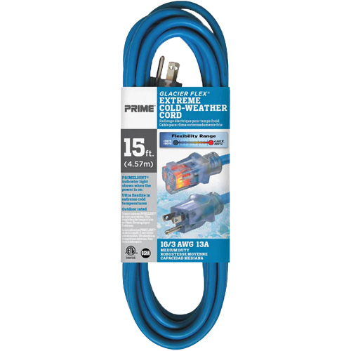 Glacier Flex&reg; Extreme Cold Weather Extension Cord, Outdoor, SJTW, 16/3 AWG, 13 A, 15' CSL Industriel Inc.