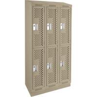 Clean Line Lockers, 2 -tier, Bank of 3, 36" x 12" x 82", Steel, Beige, Rivet (Assembled), Perforated CSL Industriel Inc.