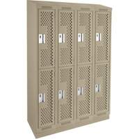 Casiers Clean Line, 2 niveaux, Bloc de 4, 48" x 12" x 82", Acier, Beige, Rivet (assembl&eacute;), Perfor&eacute; CSL Industriel Inc.