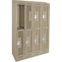 Casiers Clean Line, 2 niveaux, Bloc de 4, 48" x 12" x 82", Acier, Beige, Rivet (assembl&eacute;), Perfor&eacute; CSL Industriel Inc.