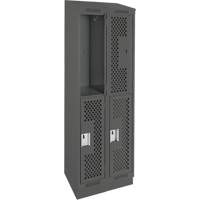 Casiers Clean Line, 2 niveaux, Bloc de 2, 24" x 12" x 82", Acier, Charbon, Rivet (assembl&eacute;), Perfor&eacute; CSL Industriel Inc.