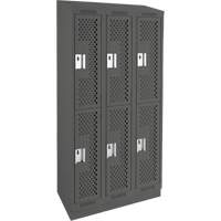 Clean Line Lockers, 2 -tier, Bank of 3, 36" x 12" x 82", Steel, Charcoal, Rivet (Assembled), Perforated CSL Industriel Inc.
