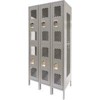 Vented Lockers, 2 -tier, Bank of 3, 36" x 18" x 78", Steel, Grey, Knocked Down, Perforated CSL Industriel Inc.