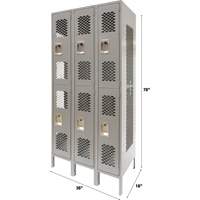 Vented Lockers, 2 -tier, Bank of 3, 36" x 18" x 78", Steel, Grey, Knocked Down, Perforated CSL Industriel Inc.