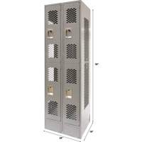 Vented Lockers, 2 -tier, Bank of 2, 24" x 18" x 78", Steel, Grey, Knocked Down, Perforated CSL Industriel Inc.